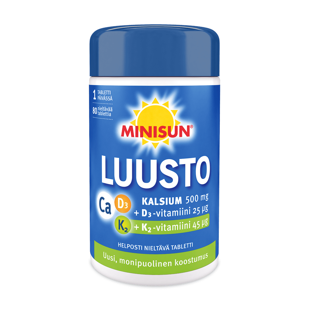 Minisun Kalsium, D-vitamiini ja K2-vitamiini Luustolle